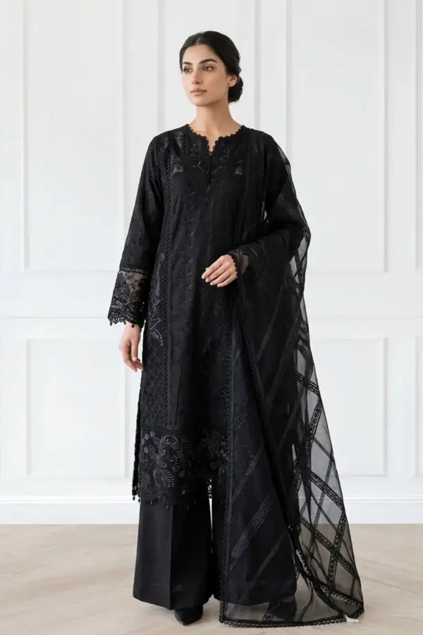 Ivana luxe collection 3 piece embroidered suit - Black, Large