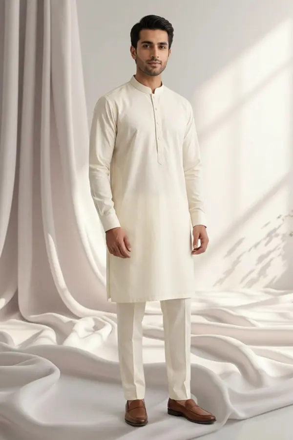 Casual men's kurta pyjama - White, 38
