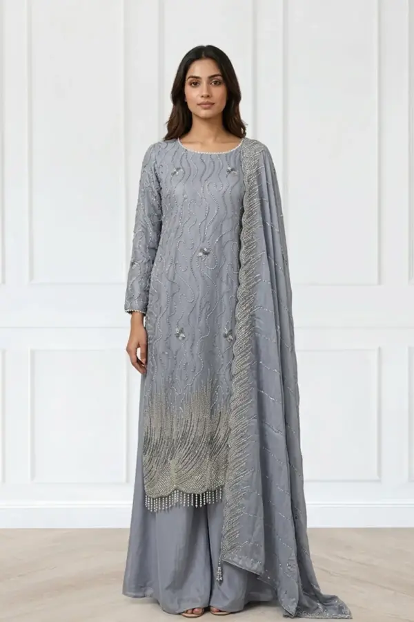 Maya luxe collection embroidered 3 piece suit - Green, X - Large