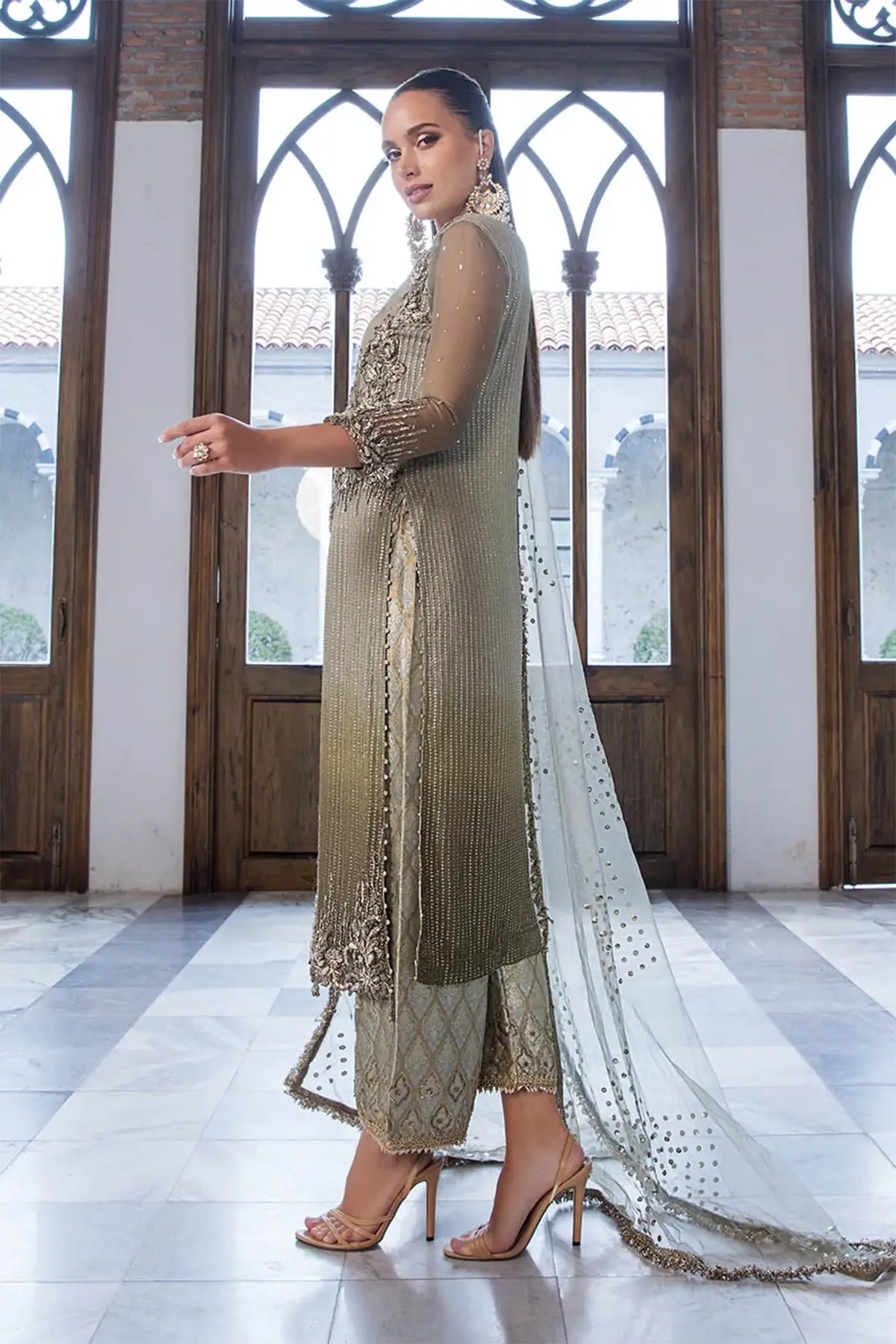 Khudabaksh embroidered 3 piece luxe suit - Image 3