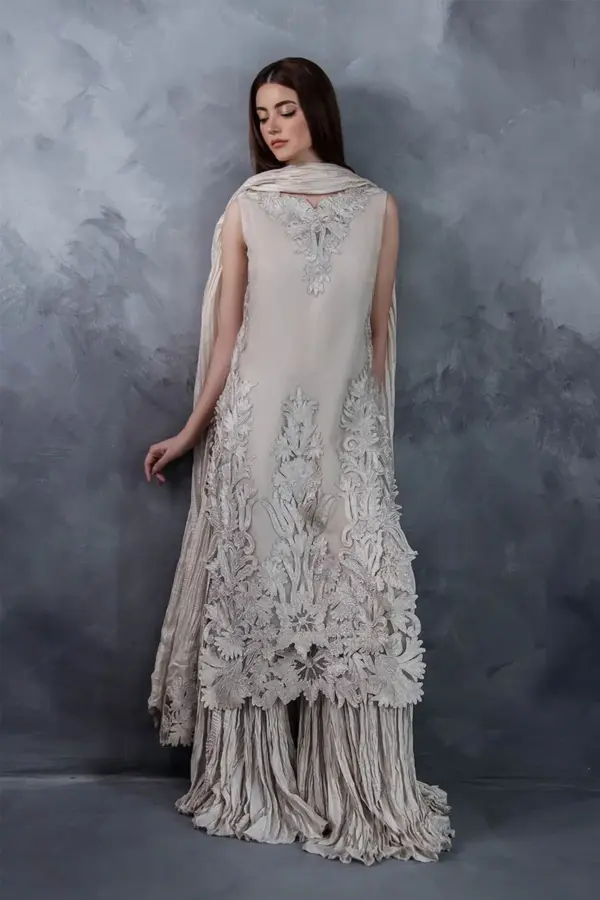 Khudabaksh premium collection 3 piece crushed sharara suit - Grey, Medium