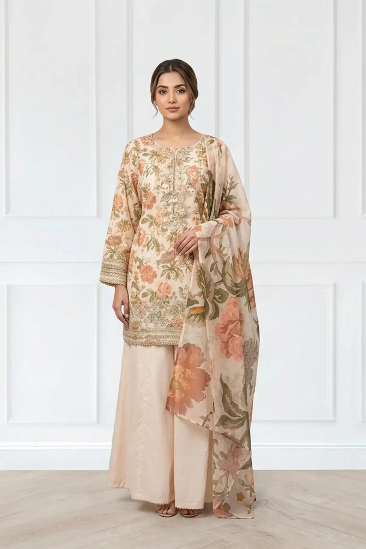 Zoya premium collection 3 piece embroidered sharara suit
