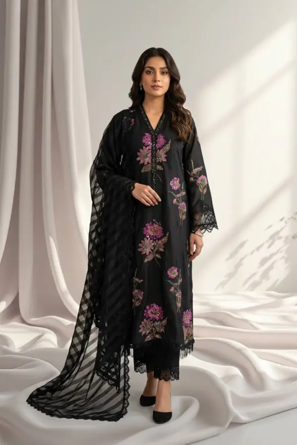 Shiffonz mummy n me collection 3 piece raw silk suit - Black, X - Large