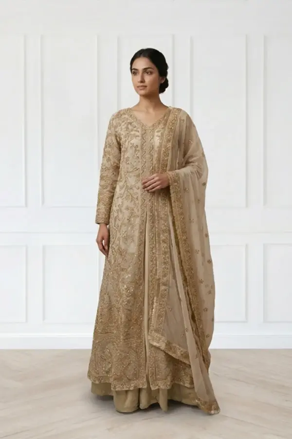 Sirra premium collection 3 piece lengha suit - Beige, X - Large