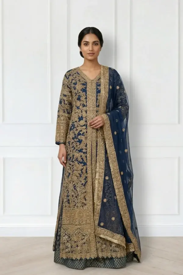 Sirra premium collection 3 piece lengha suit - Navy, X - Large