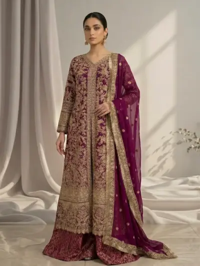 Sirra premium collection 3 piece lengha suit - Purple, Large