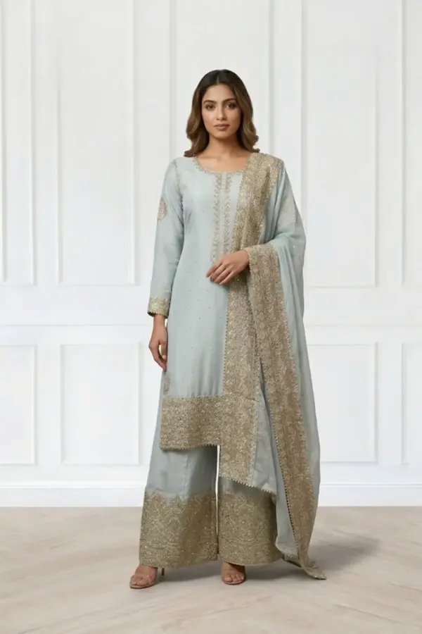 Sirra premium 3 piece embroidered collection - SKYB, X - Large