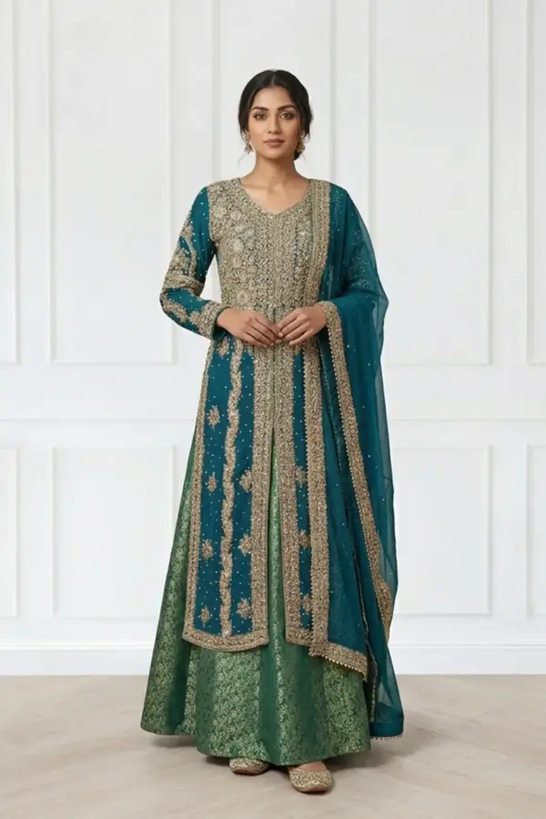 Sirra premium collection 3 piece lengha suit - Blue, X - Large