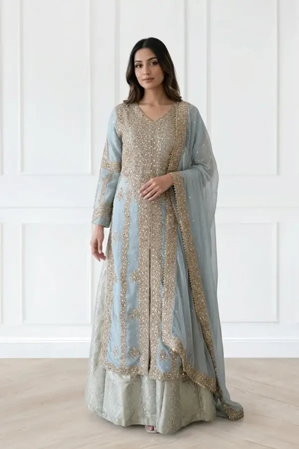 Sirra premium collection 3 piece lengha suit - Blue, X - Large