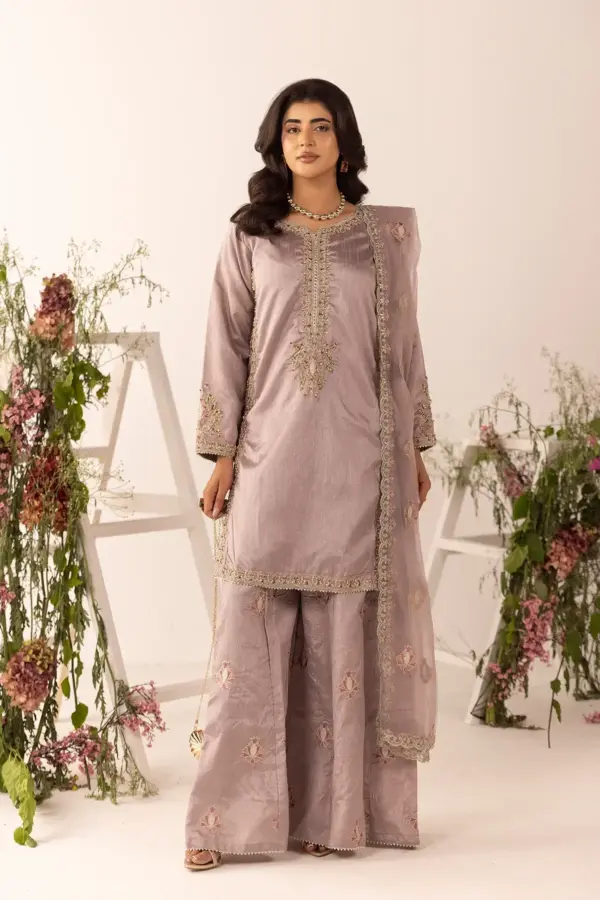 3 Piece mother and daughter embroidered collection - Lilac, X - Large