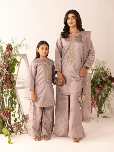 Kids 3 piece mother and daughter raw silk collection - Lilac, 32