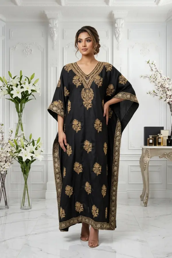 Shiffonz luxe 2 piece mother and daughter embroidered kaftan - Black, X - Large