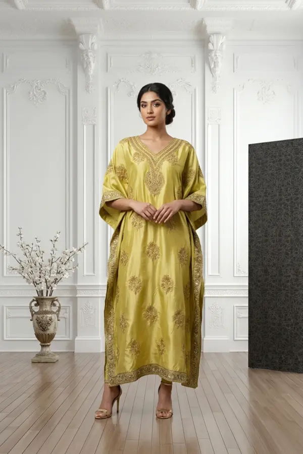 Shiffonz luxe 2 piece mother and daughter embroidered kaftan - MEHNDI, X - Large