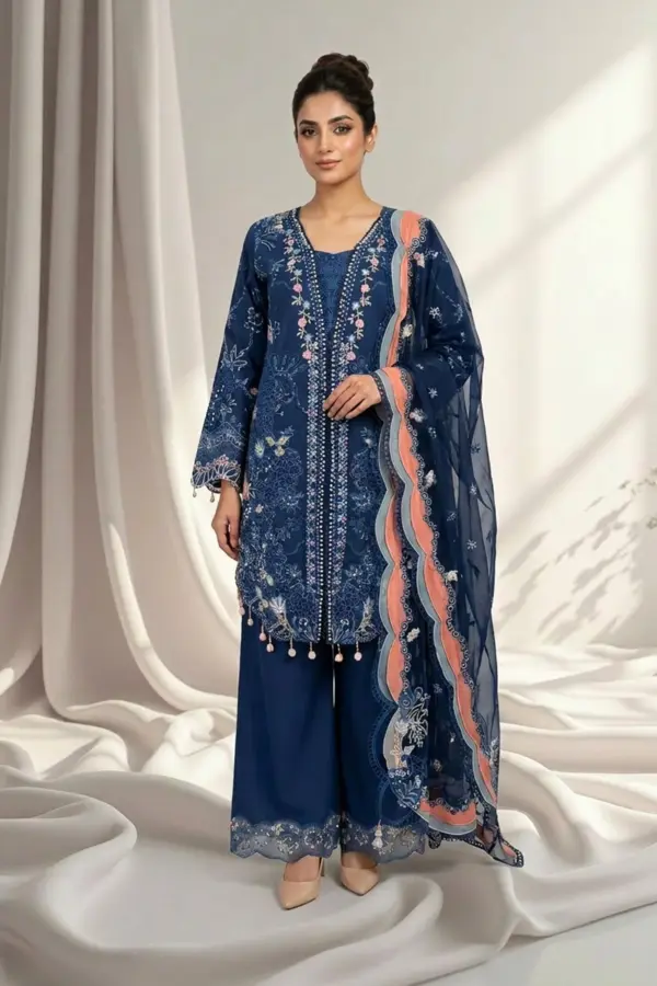 Shiffonz luxe 3 piece casual emb collection - Blue, X - Large