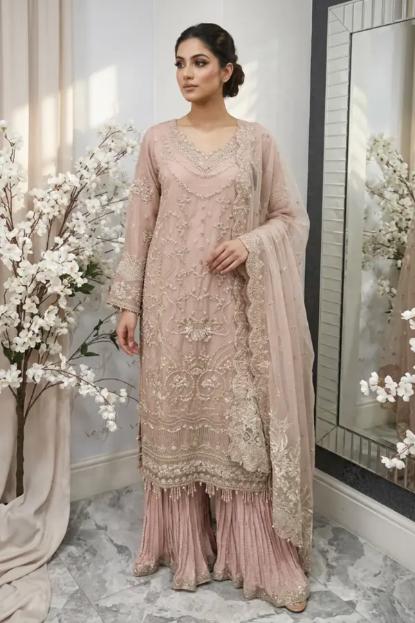Mirab luxe collection 3 piece embroidered suit