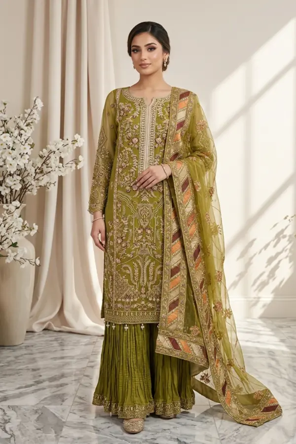 Mirab luxe collection crushed plazo 3 piece suit