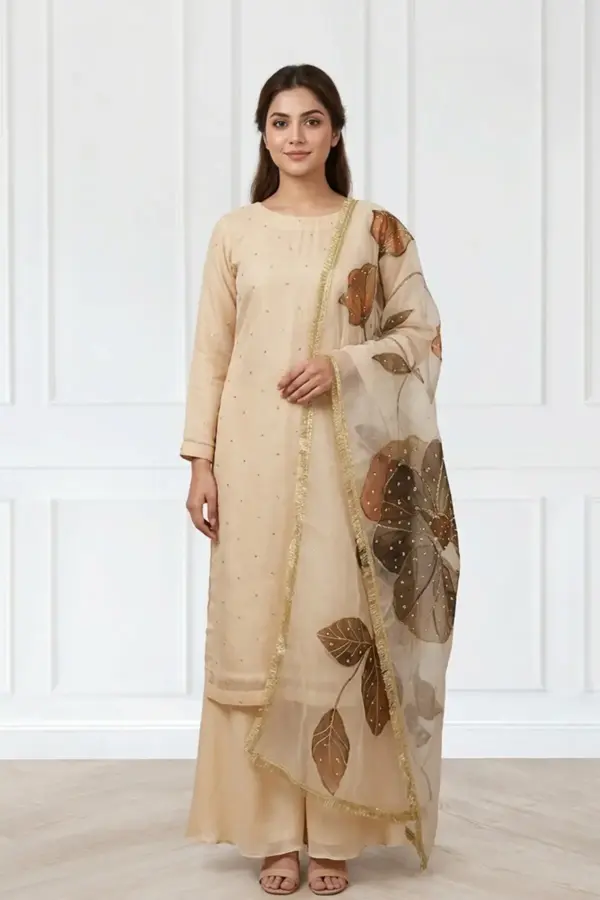 Aamna premium collection 3 piece suit - Cream, X - Large