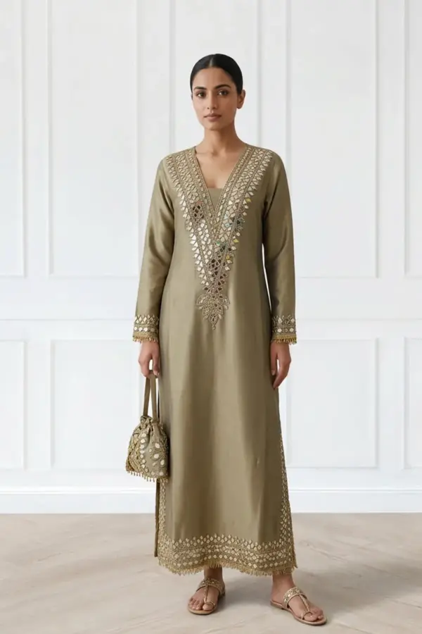 Shiffonz mirror embellished straight long kaftan