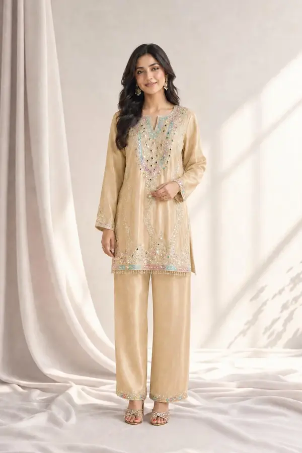 Shiffonz luxe coord with potli and trouser - Gold, 40
