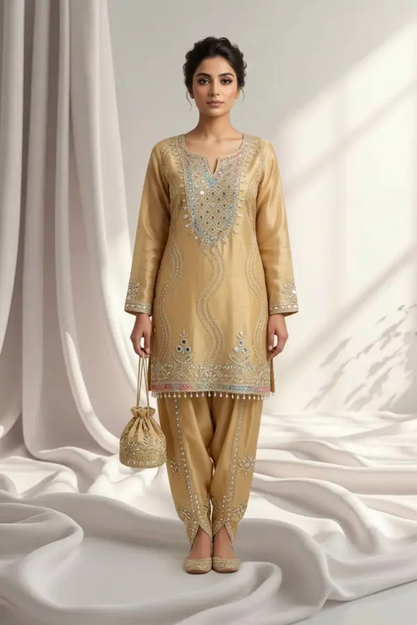 Shiffonz luxe coord with tulip and potli - Gold, 38