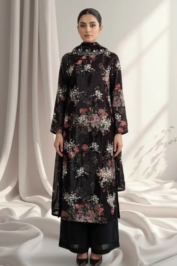 Shiffonz collection 3 piece printed casual suit - Black, X - Large