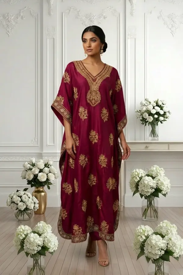 Shiffonz luxe 2 piece mother and daughter embroidered kaftan - PUPRLE, Large