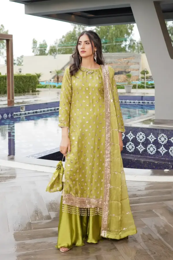 Maya premium sheesha silk plazo collection - Green, X - Large