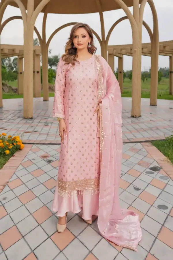 Maya premium sheesha silk plazo collection - Pink, X - Large