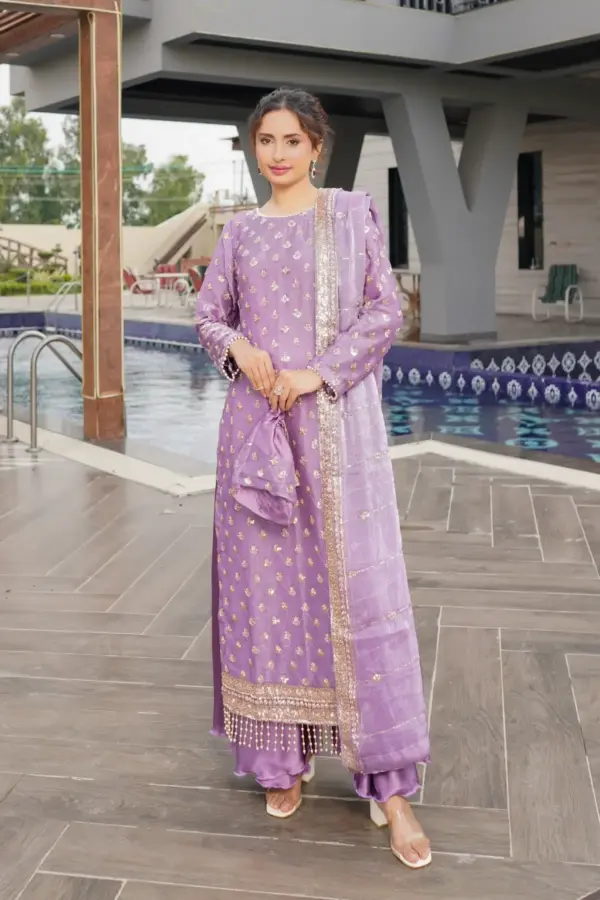 Maya premium sheesha silk plazo collection - Purple, X - Large