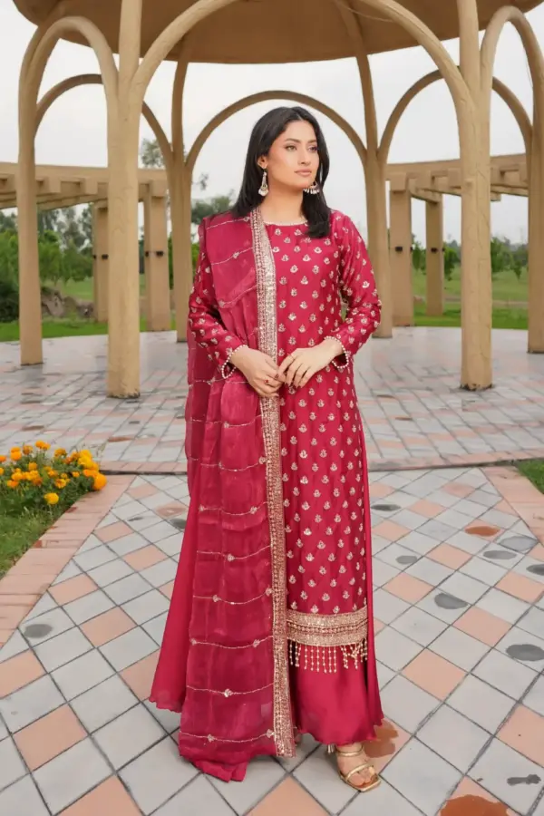 Maya premium sheesha silk plazo collection - Red, Large