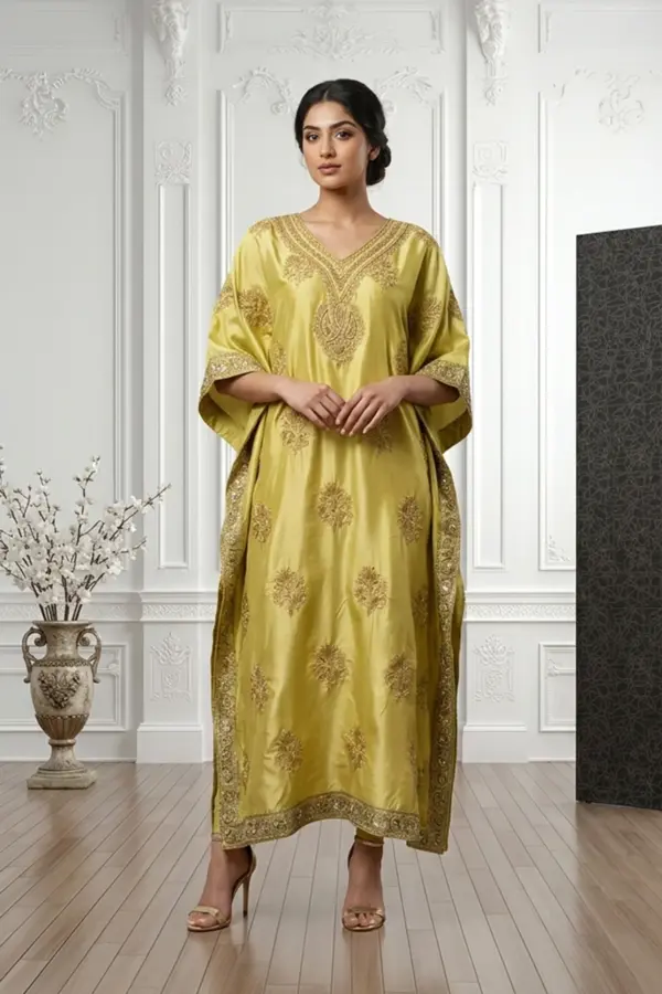 Shiffonz luxe 2 piece mother and daughter embroidered kaftan - MEHNDI, X - Large