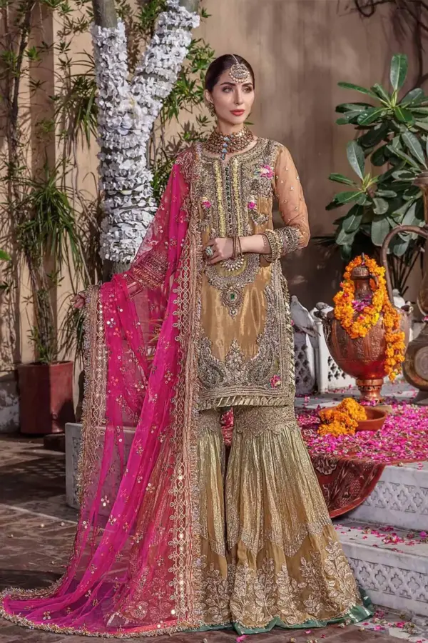 Khudabaksh premium embroidered gharara suit - RGOLD, X - Large