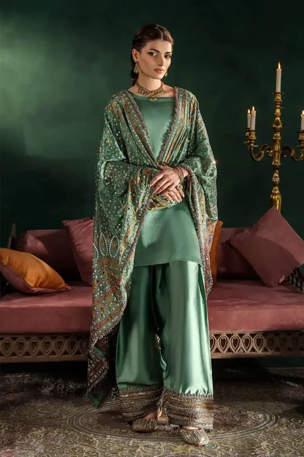 Khudabaksh luxe embroidered shalwar suit - Green, X - Large
