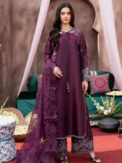 Rangoli sheesha silk lux embroidered collection - Plum, Small
