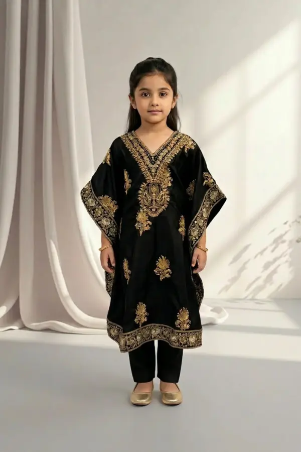 Mother and daughter 3 piece kids kaftan set - Black, 22