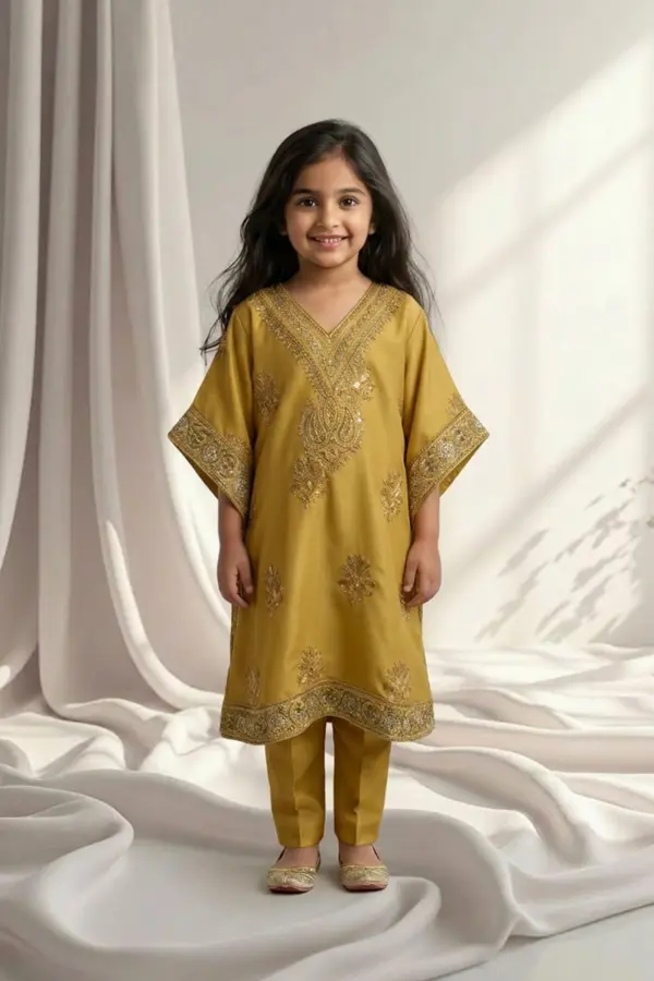 Mother and daughter 3 piece kids kaftan set - MEHNDI, 22