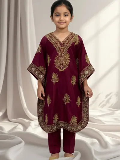 Mother and daughter 3 piece kids kaftan set - Purple, 22