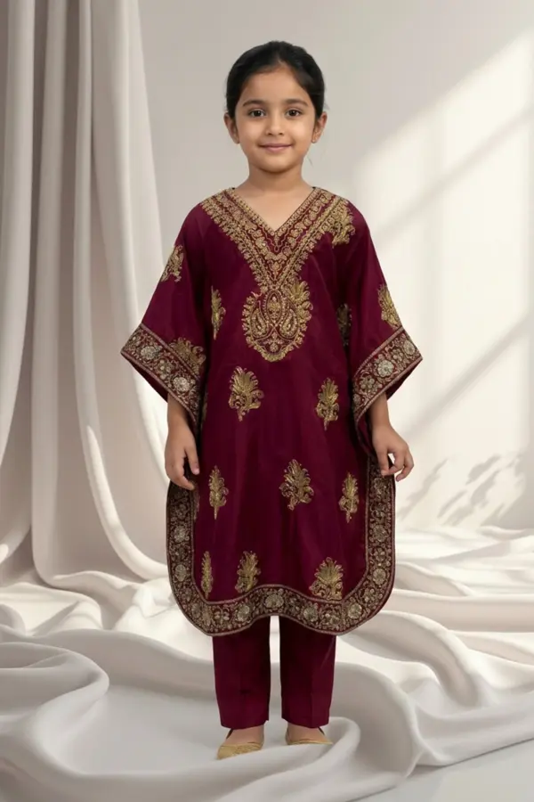 Mother and daughter 3 piece kids kaftan set - Purple, 22