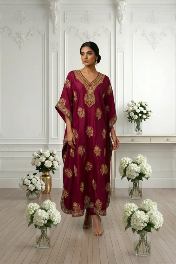 Shiffonz luxe 2 piece mother and daughter embroidered kaftan - PUPRLE, X - Large