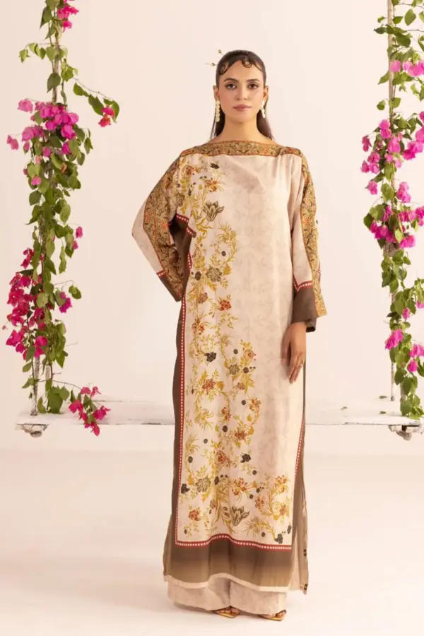 Eid long kaftan 2 piece coord set - Beige, X - Large