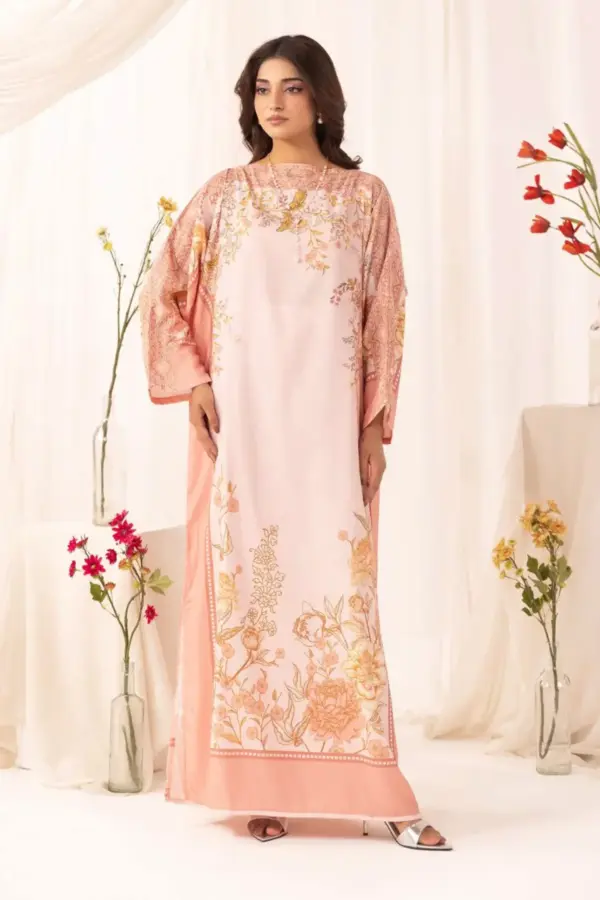 Shiffonz Eid long printed kaftan co-ord collection - Pink, X - Large