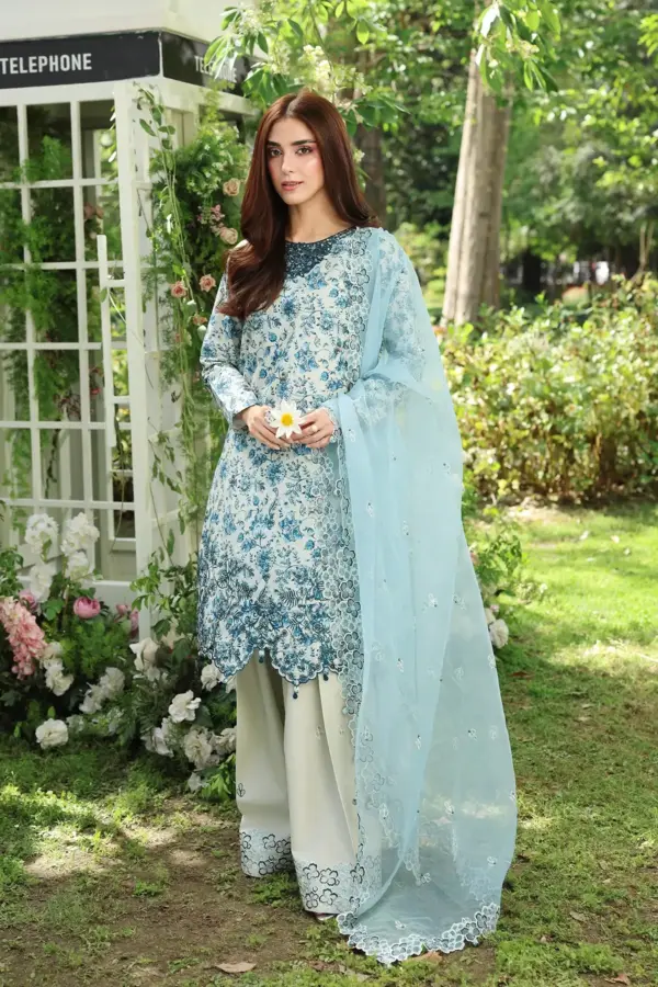 Sarah premium Eid collection 3 piece shalwar suit - Blue, X - Large