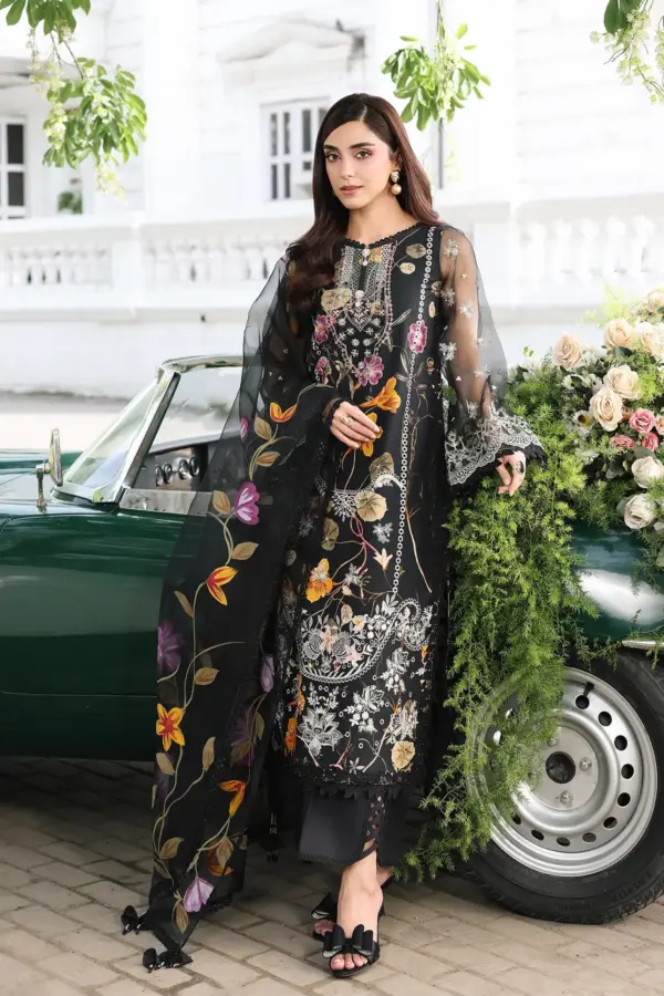 Sarah premium Eid collection embroidered suit - Black, X - Large