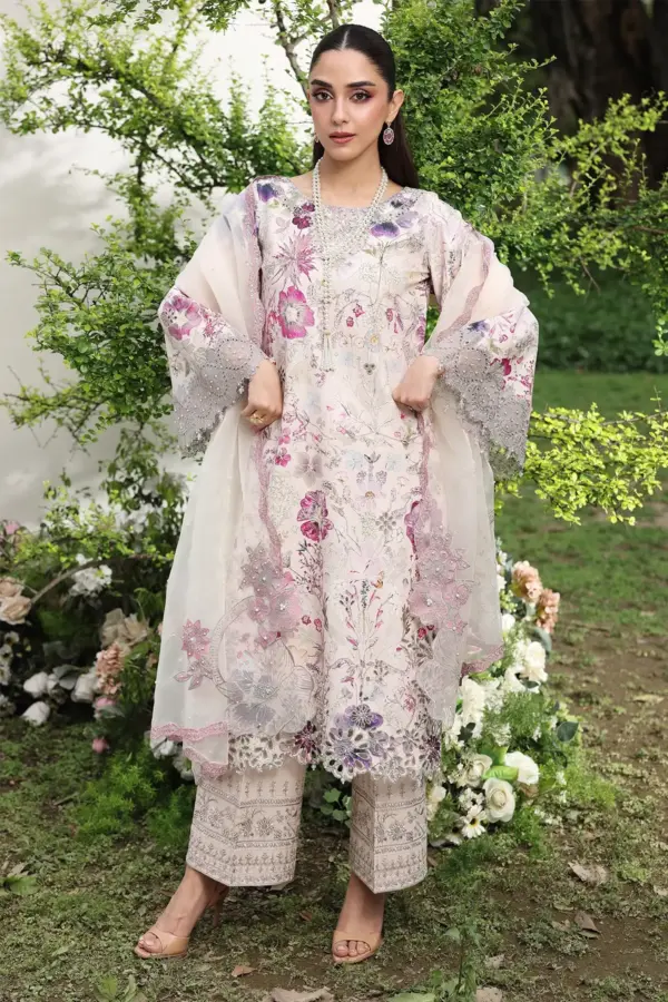 Sarah premium Eid collection 3 piece embroidered suit - Cream, X - Large