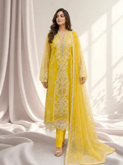 Shiffonz luxe collection 3 piece embroidered suit - Yellow, Large