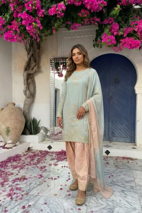 Shiffonz luxe Eid collection embroidered shalwar suit - SGREEN, X - Large