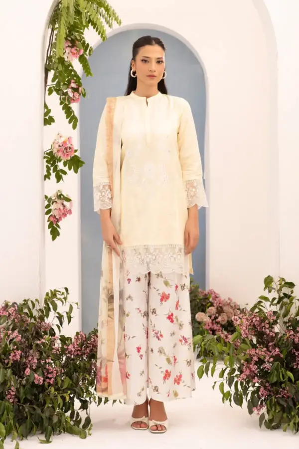 Shifa collection 3 piece embroidered suit - Yellow, X - Large