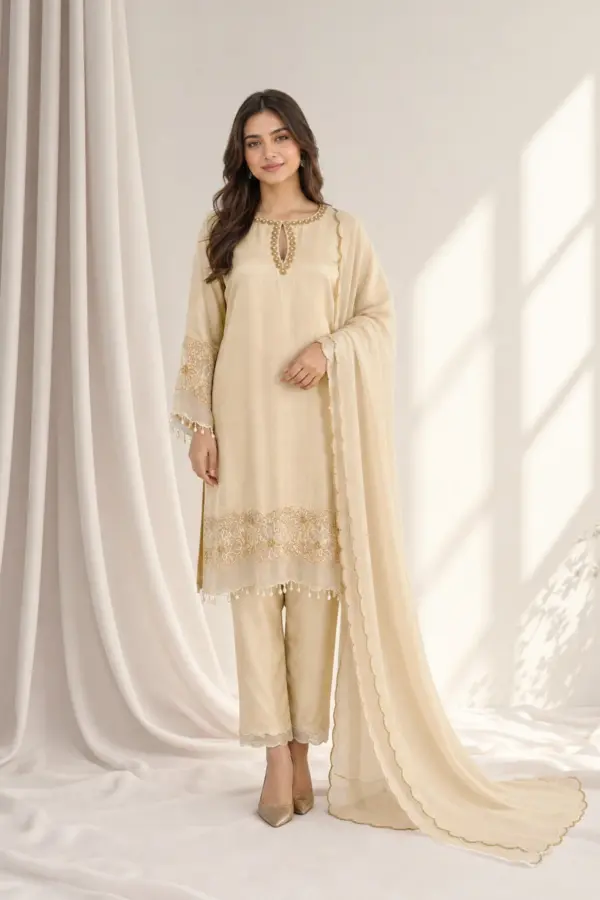 Shiffonz luxe collection 3 piece trouser suit - Cream, 36