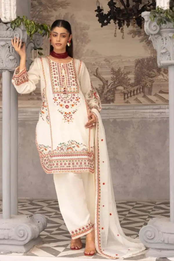 Afseen collection 3 piece embroidered shalwar suit - Cream, X - Large