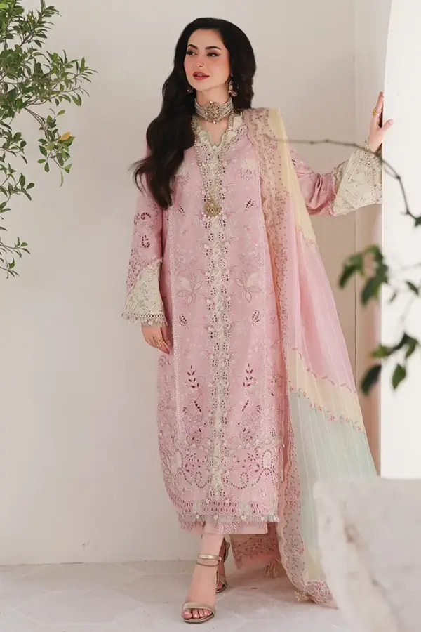 Shiffonz Qalamkaar embroidered 3 piece collection - Pink, X - Large